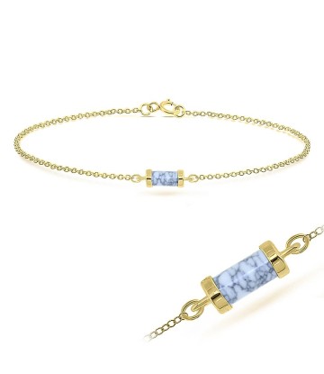 Gold Plated White Turquoise Silver Bracelet BRS-236-GP